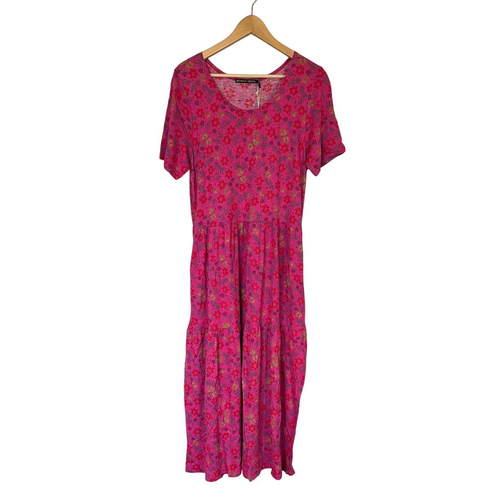 NWT Gudrun Sjoden Kleid Pink Floral Maxi Dress Size S NEW Pockets Short Sleeve